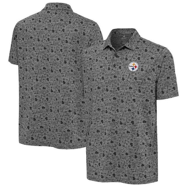 Mens Antigua Heather Black Pittsburgh Steelers Relentless Polo Product Image