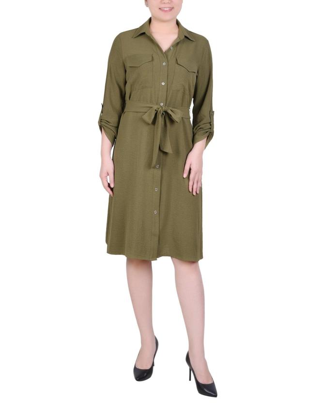 Long Roll Tab Sleeve Shirtdress - Petite Product Image