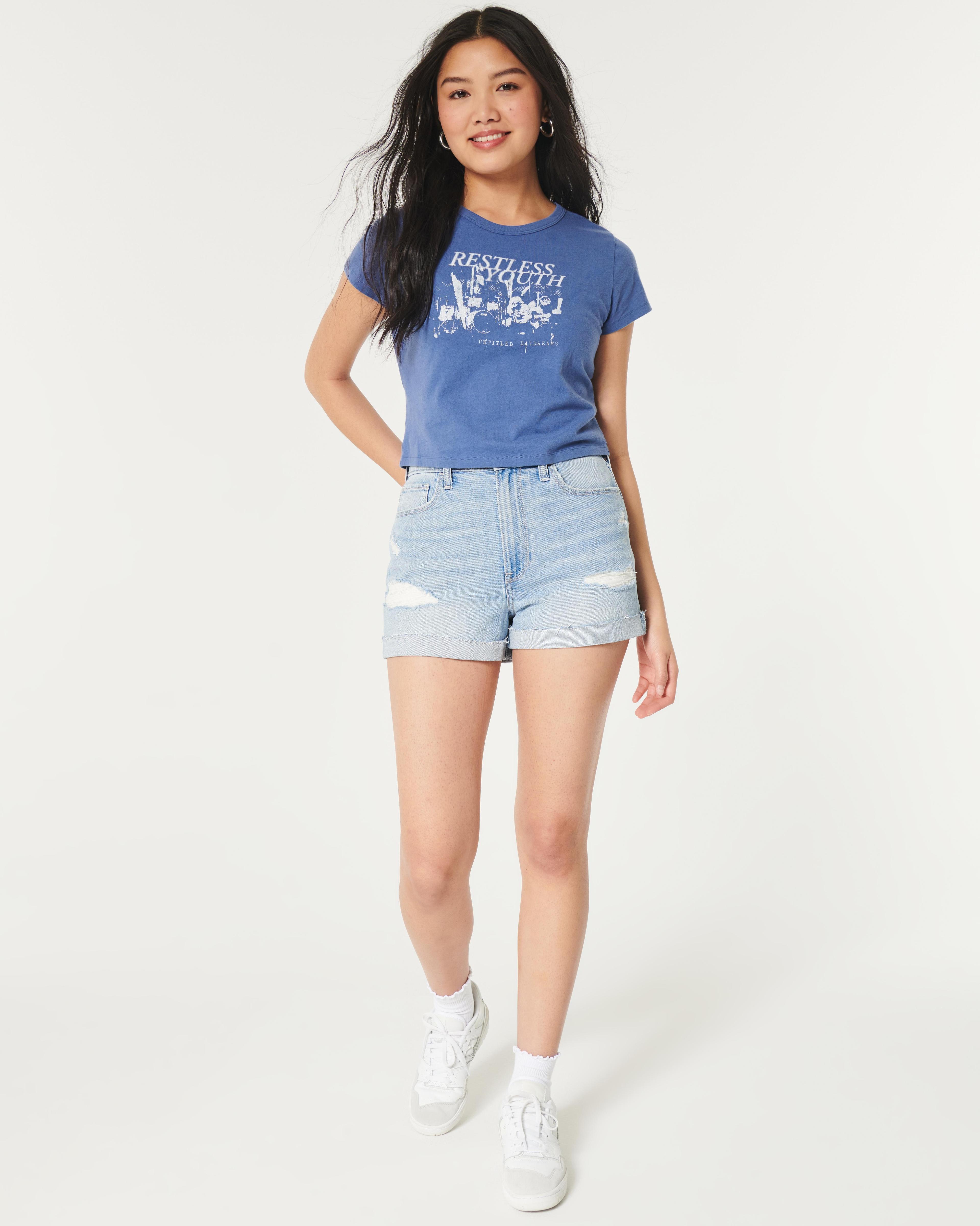 Ultra High-Rise Ripped Medium Wash Denim Mom Shorts Product Image