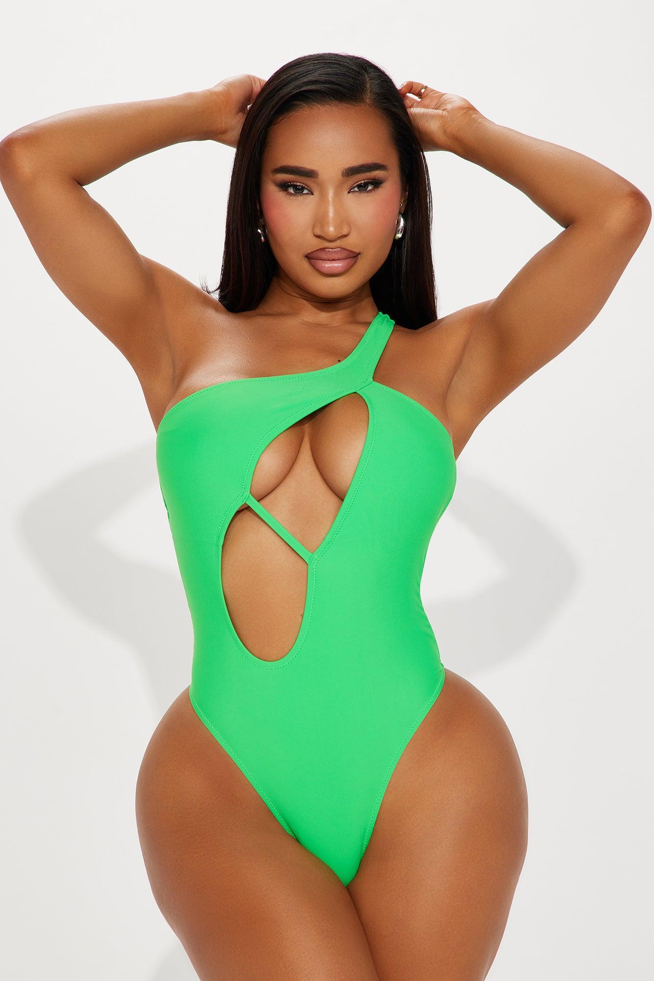 Cut The Line Cutout One Piece Swimsuit - Lime Product Image