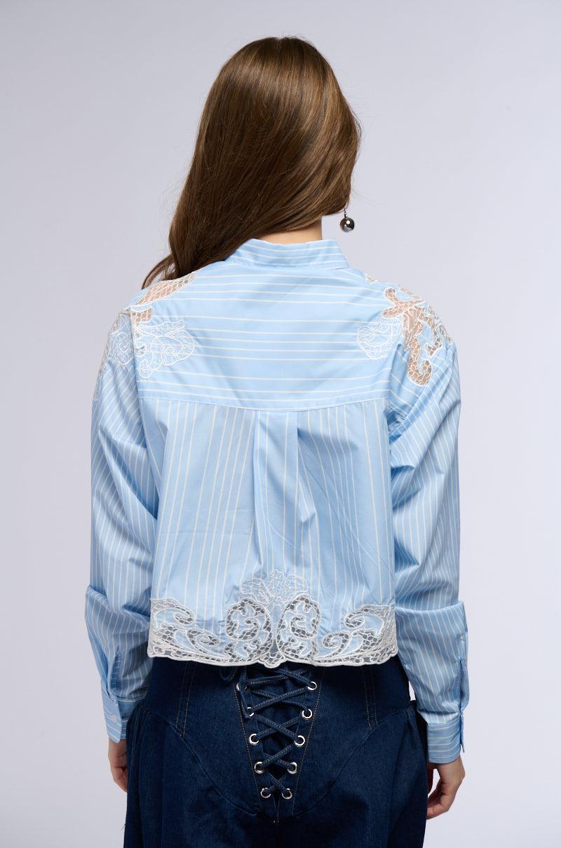 LOVE ME LIKE THAT BUTTON DOWN BLOUSE WITH LACE DETAILING Product Image