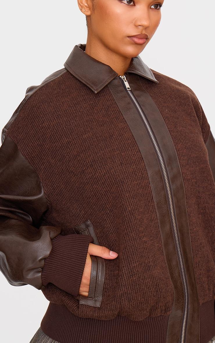 Brown Faux Leather Contrast Jacket Product Image