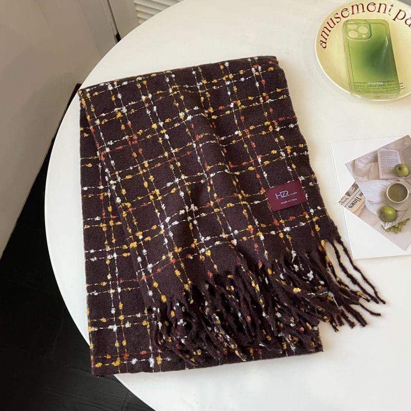 Plaid Applique Fringed Scarf product image