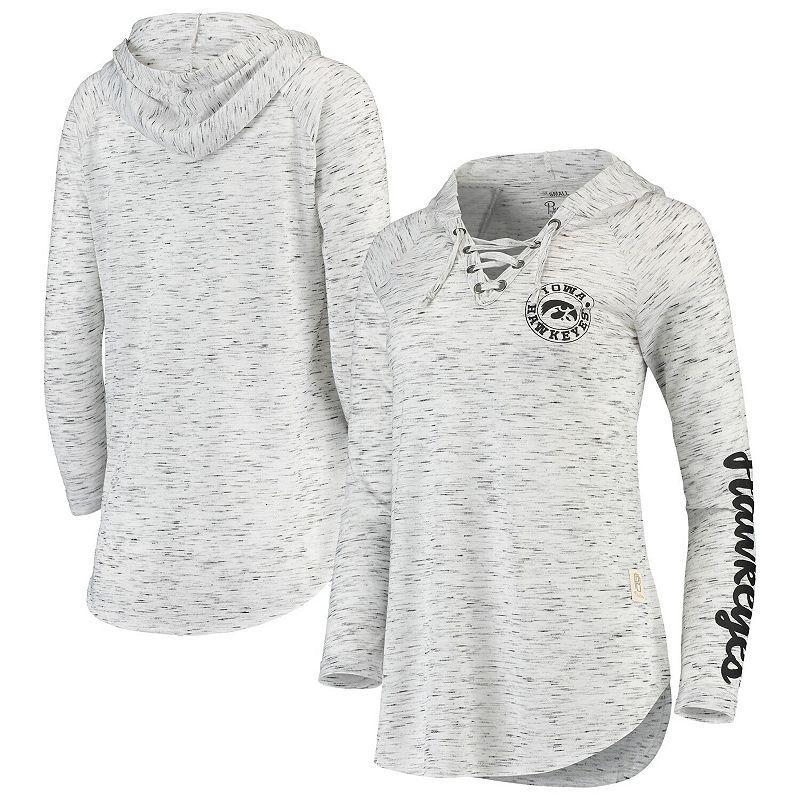 Womens Pressbox Gray Iowa Hawkeyes Space Dye Lace-Up V-Neck Long Sleeve T-Shirt Grey Product Image