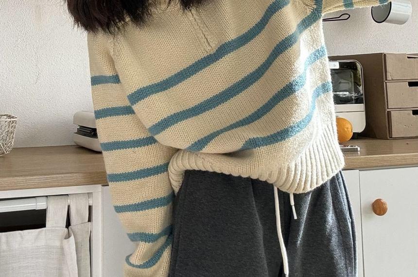 Turtleneck Striped Half-Zip Sweater Product Image