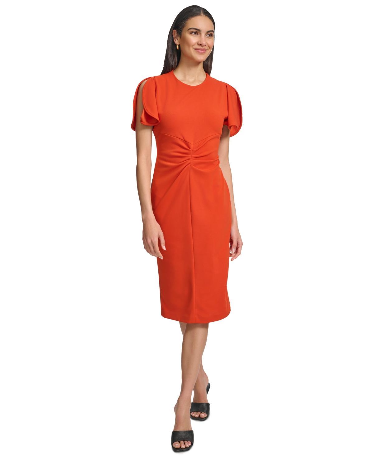 Women's Ruched Flutter-Sleeve Sheath Dress Product Image