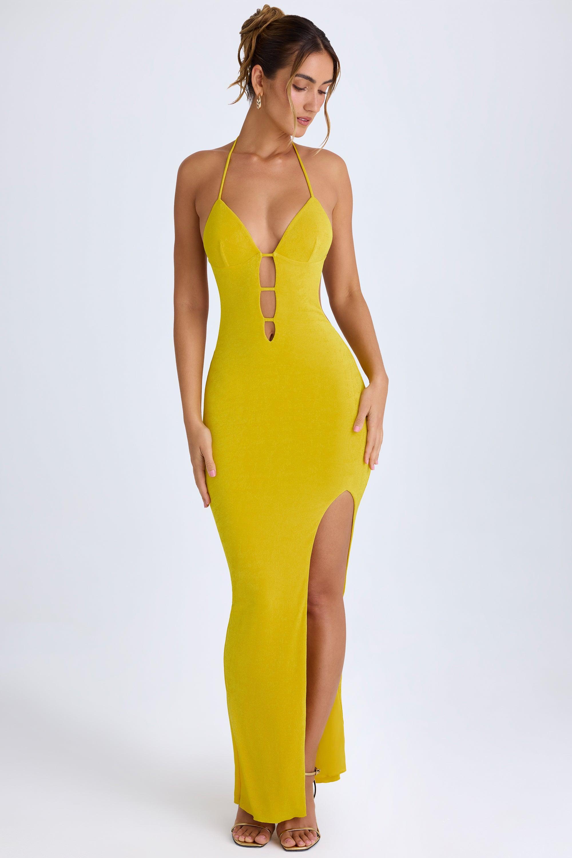 Cut-Out Halterneck Maxi Dress in Buttercup Product Image