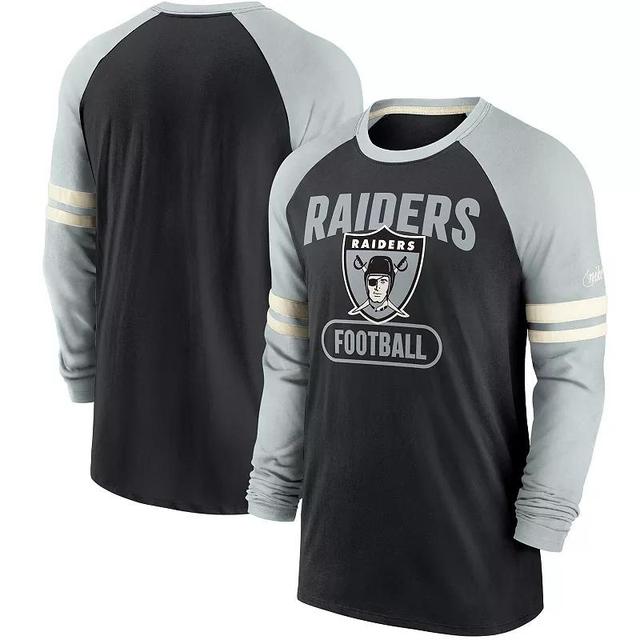 Mens Nike Black/Silver Las Vegas Raiders Throwback Raglan Long Sleeve T-Shirt Product Image