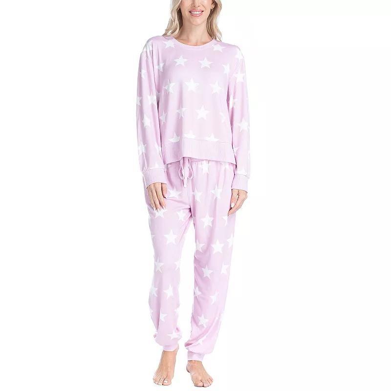 Womens Ocean Pacific Fuzzy Feelings Long Sleeve Pajama Shirt & Pajama Bottoms Sleep Set Product Image