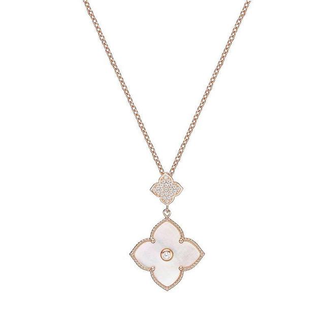 Gemminded Rose Gold Over Sterling Silver Mother-Of-Pearl & Cubic Zirconia Flower Pendant Necklace, Womens Pink Product Image