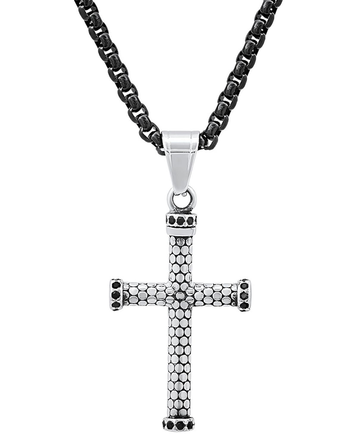 Steeltime Mens Two-Tone Stainless Steel Simulated Black Diamond Cross 24 Pendant Necklace - Black Product Image