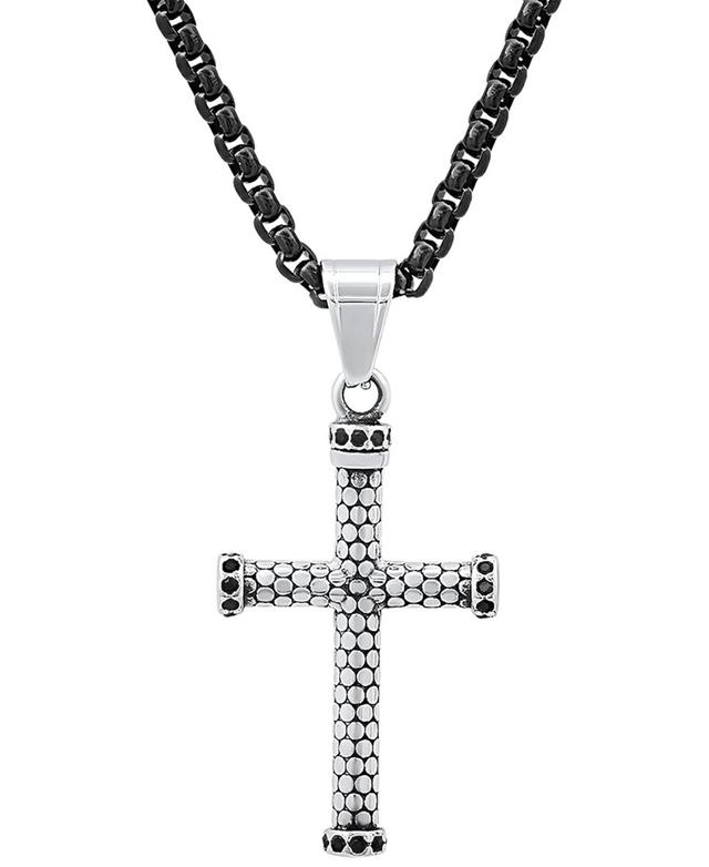 Steeltime Mens Two-Tone Stainless Steel Simulated Black Diamond Cross 24 Pendant Necklace - Black Product Image