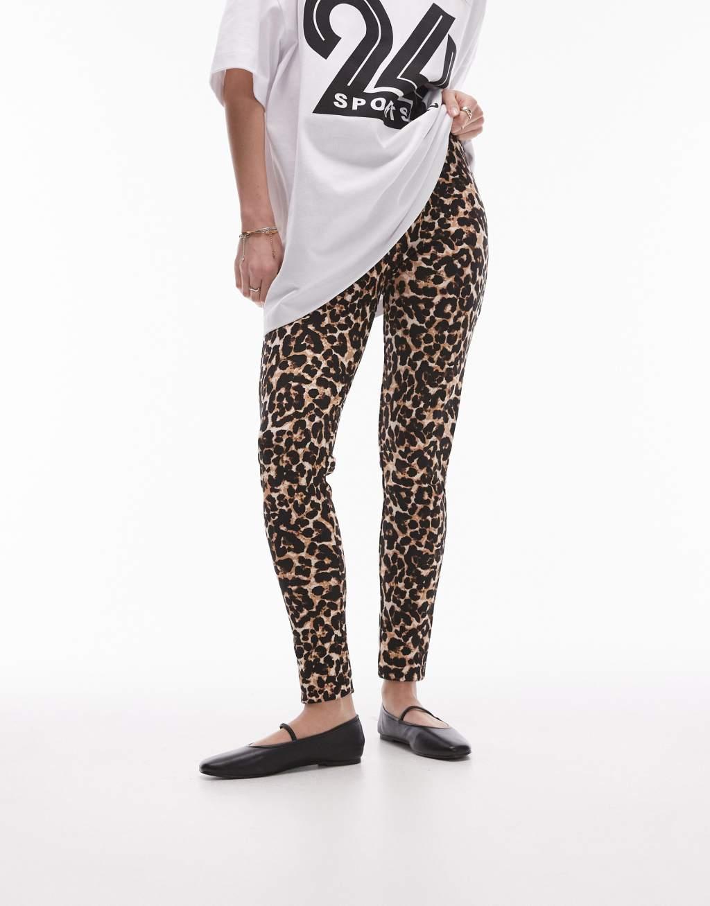 Topshop leopard print leggings in brown product image