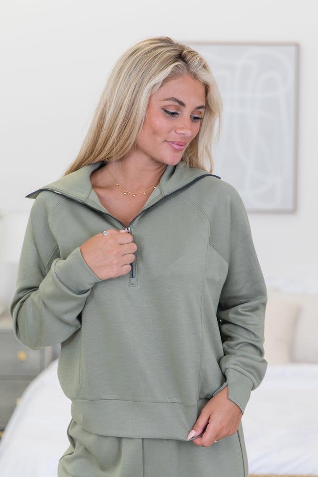 Let's Just Stay Olive Quarter Zip Knit Pullover Product Image