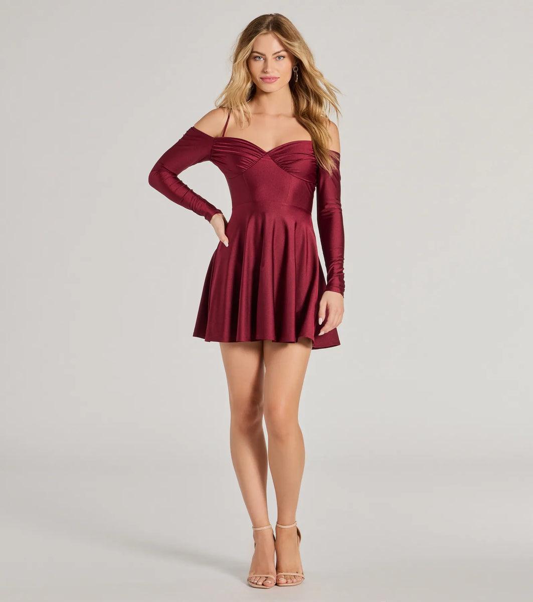 Sleek And Stylin' Knit Cold-Shoulder Skater Dress product image