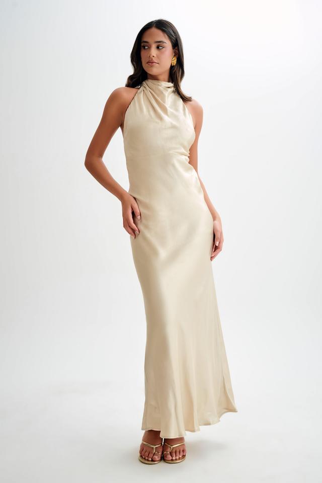 Esther Iridescent Satin Cowl Maxi Dress - Gold Product Image