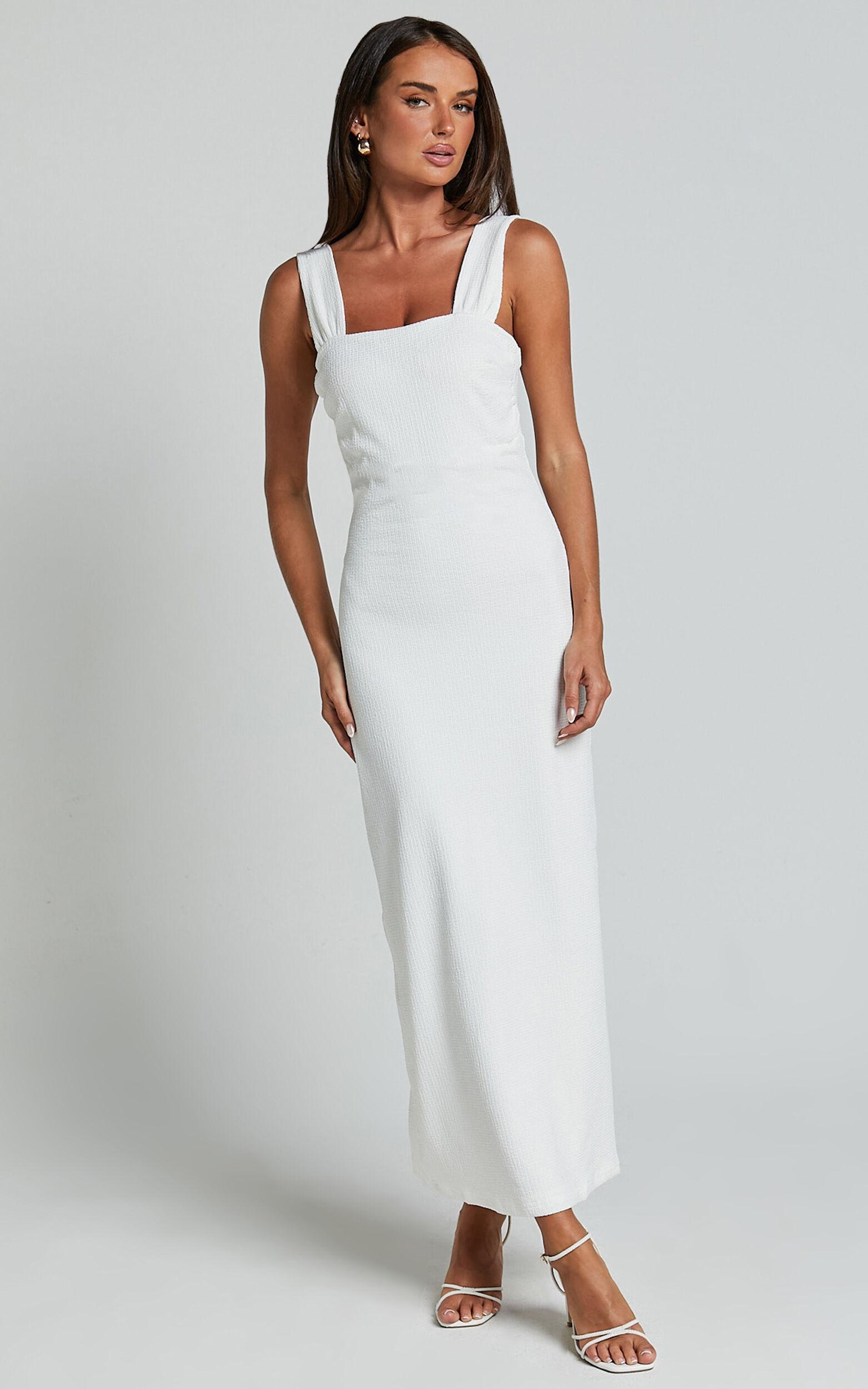 Tayla Midi Dress - Ruched Bust Bodycon Dress in White Product Image