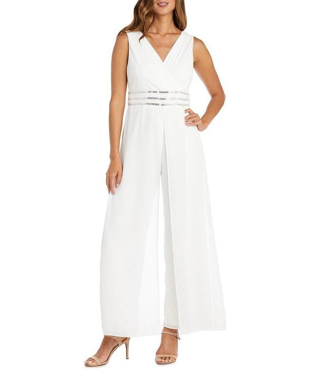 R & M Richards Rhinestone Waist Sleeveless V-Neck Chiffon Jumpsuit Product Image