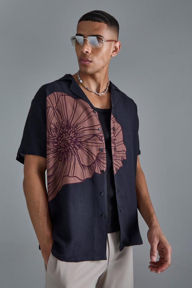 Oversized Viscose Placement Floral Shirt | boohooMAN USA Product Image