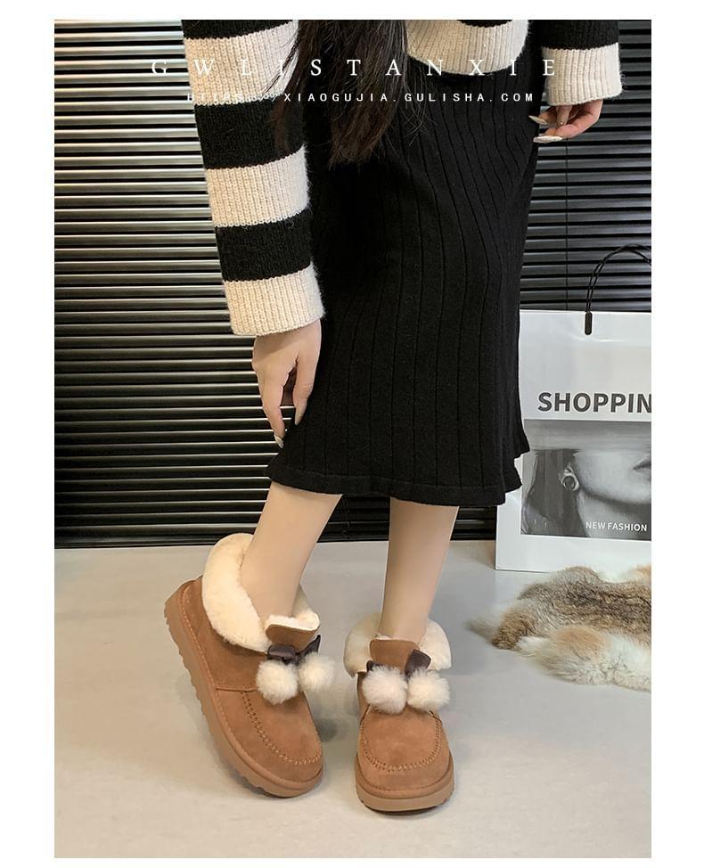 Bow Pom Pom Fleece-Lined Ankle Snow Boots Product Image