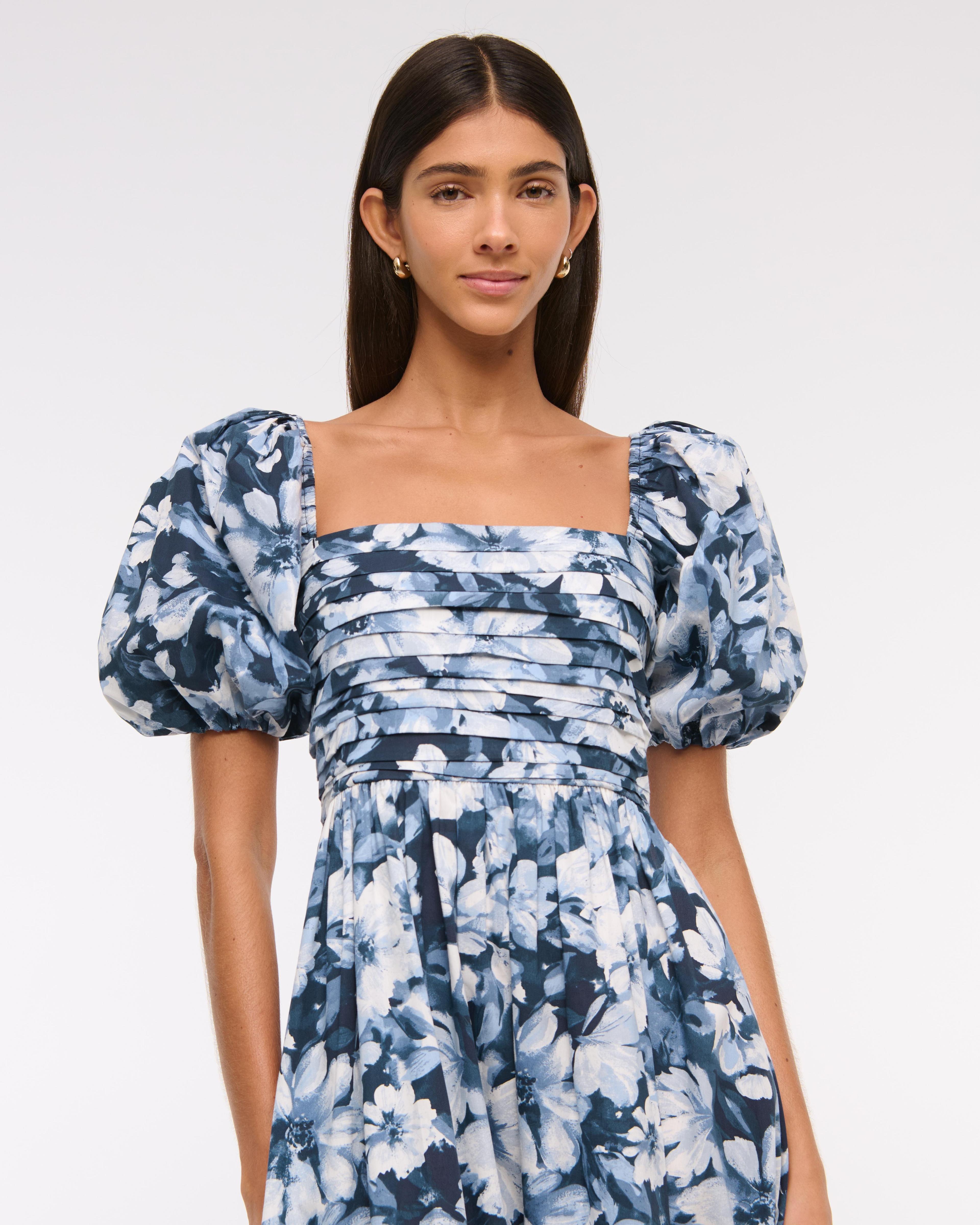 The A&F Emerson Poplin Puff Sleeve Midi Dress Product Image