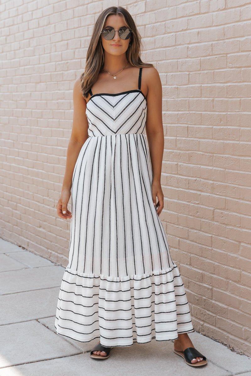 Ivory Stripe Tiered Maxi Dress - FINAL SALE Product Image