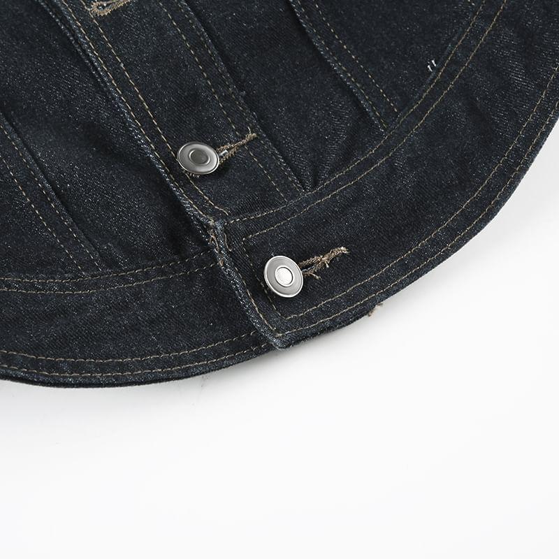 Pocket Detail Denim Cropped Single-Breasted Jacket Product Image