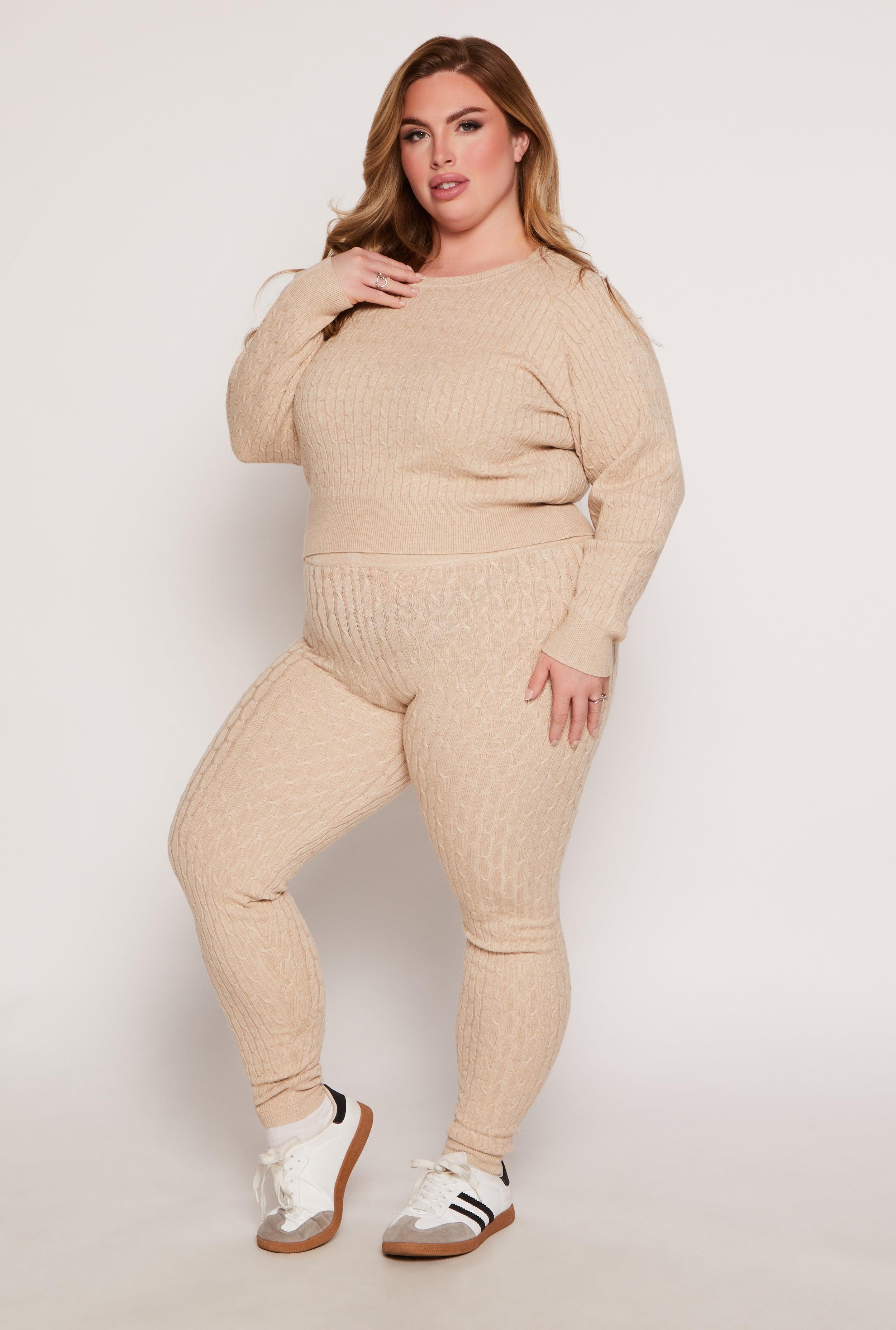 Womens Plus Size Cable Knit Wide Waist Leggings Product Image