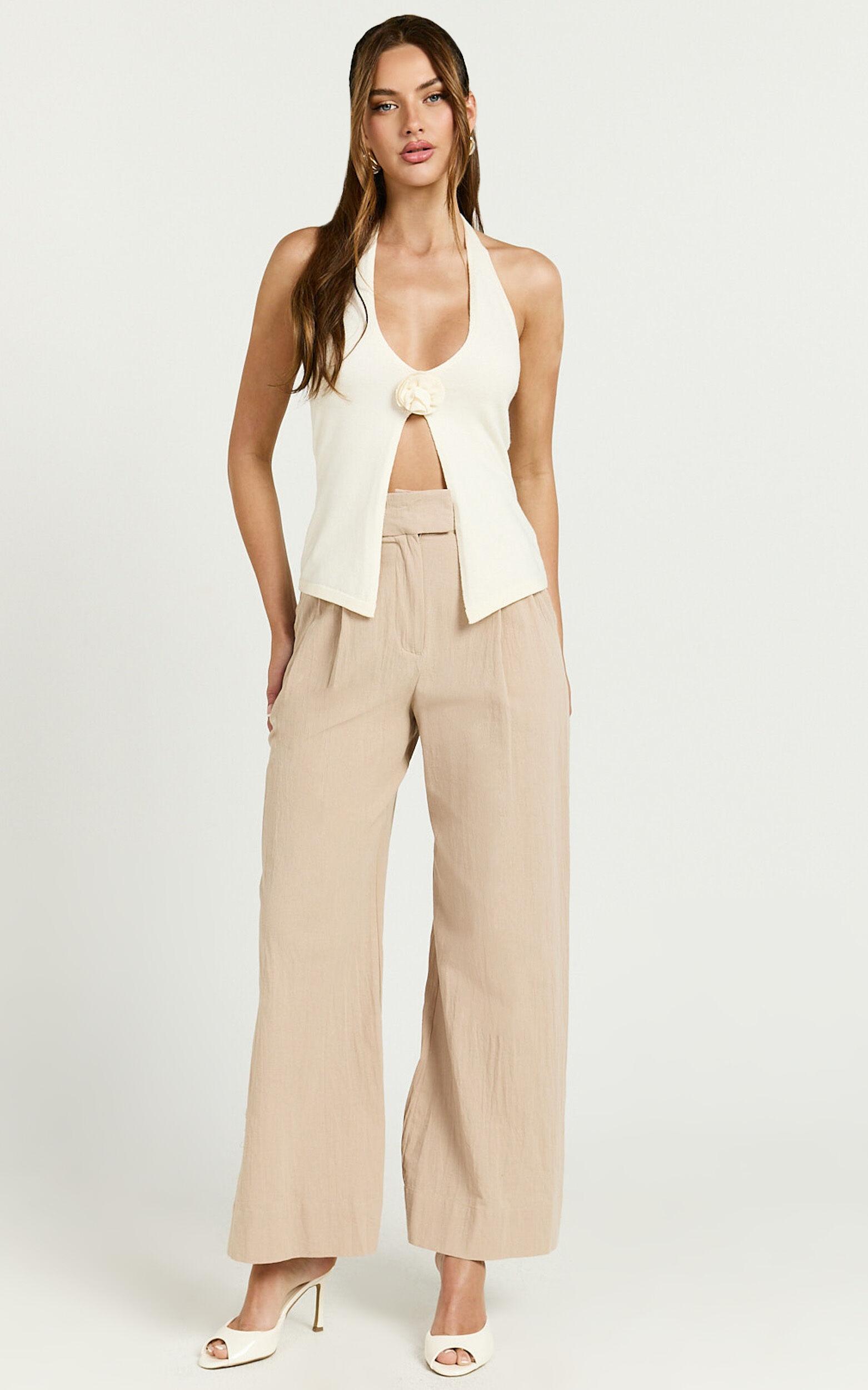 Bette Pants - High Waisted Wide Leg Pants in Stone Product Image