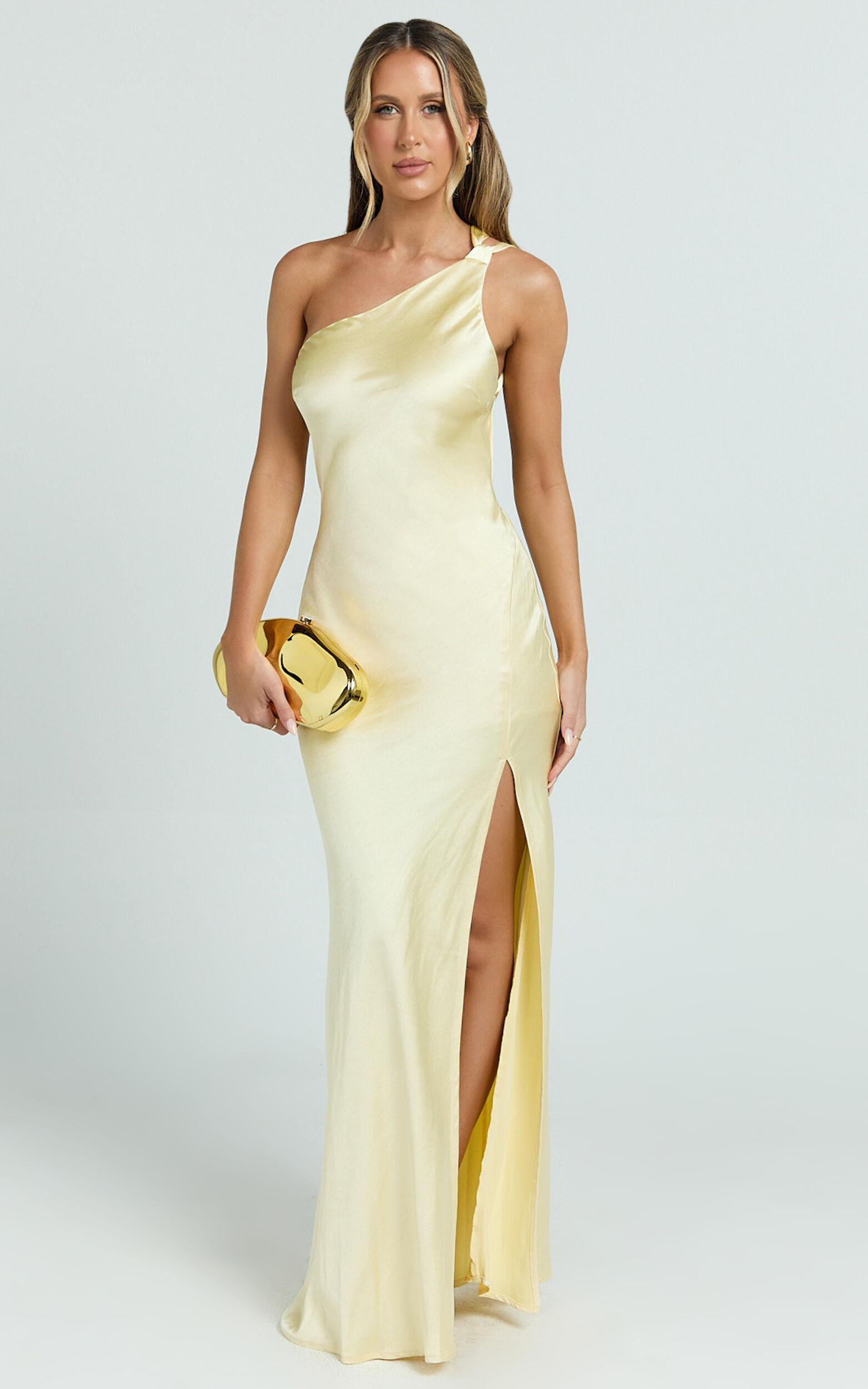 Zahra Maxi Dress - One Shoulder Tie Back Dress in Lemon Product Image