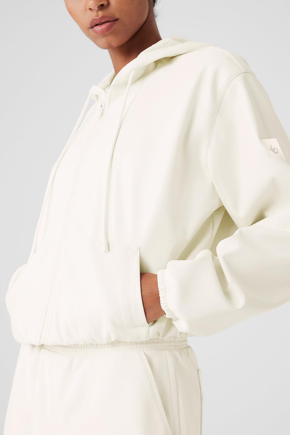 Faux Leather Power Hour Full Zip Cropped Jacket - Ivory Female Product Image