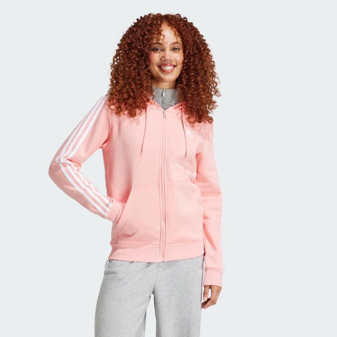 adidas Essentials 3-Stripes Full-Zip Fleece Hoodie Medium Grey Heather S Womens Product Image