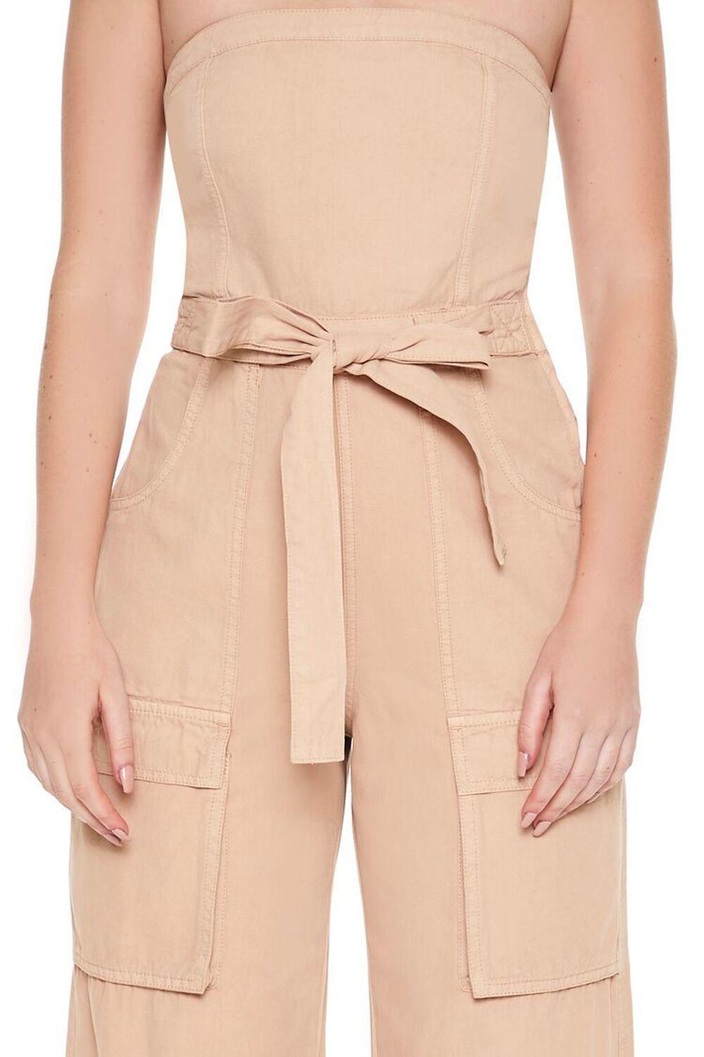 Strapless Tie-Front Cargo Jumpsuit | Forever 21 Product Image