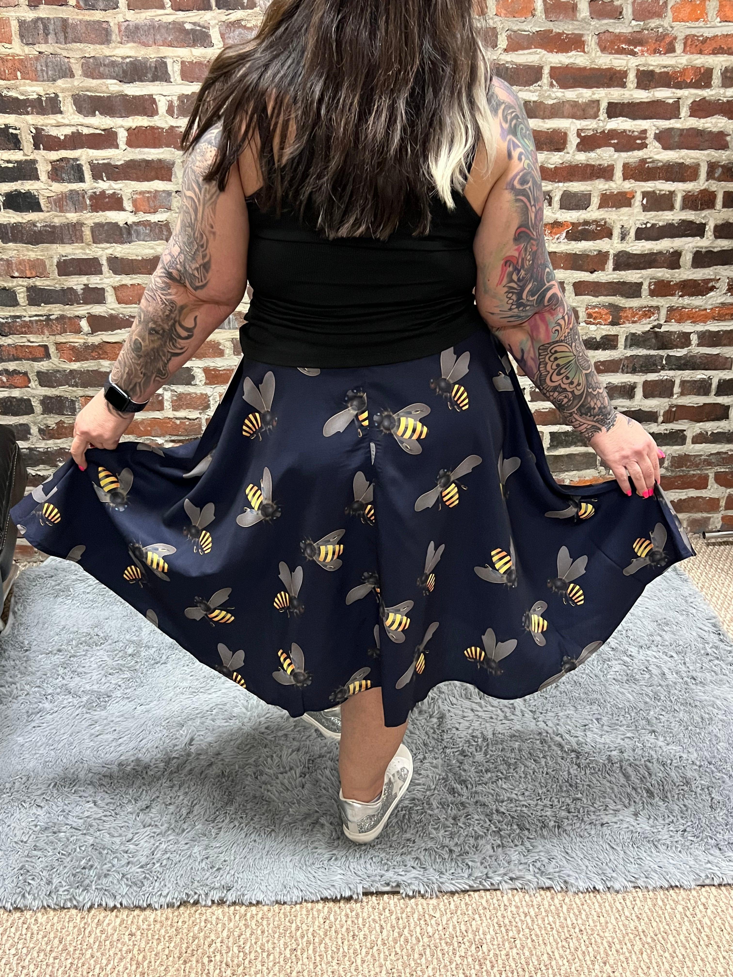 Bee Print Navy Swing Skirt Female Product Image