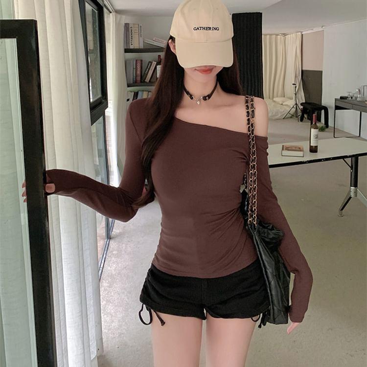 Long Sleeve One Shoulder Plain Top product image