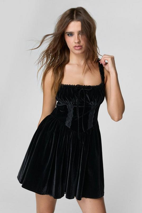 Velvet Lace Trim Corset Skater Dress Product Image