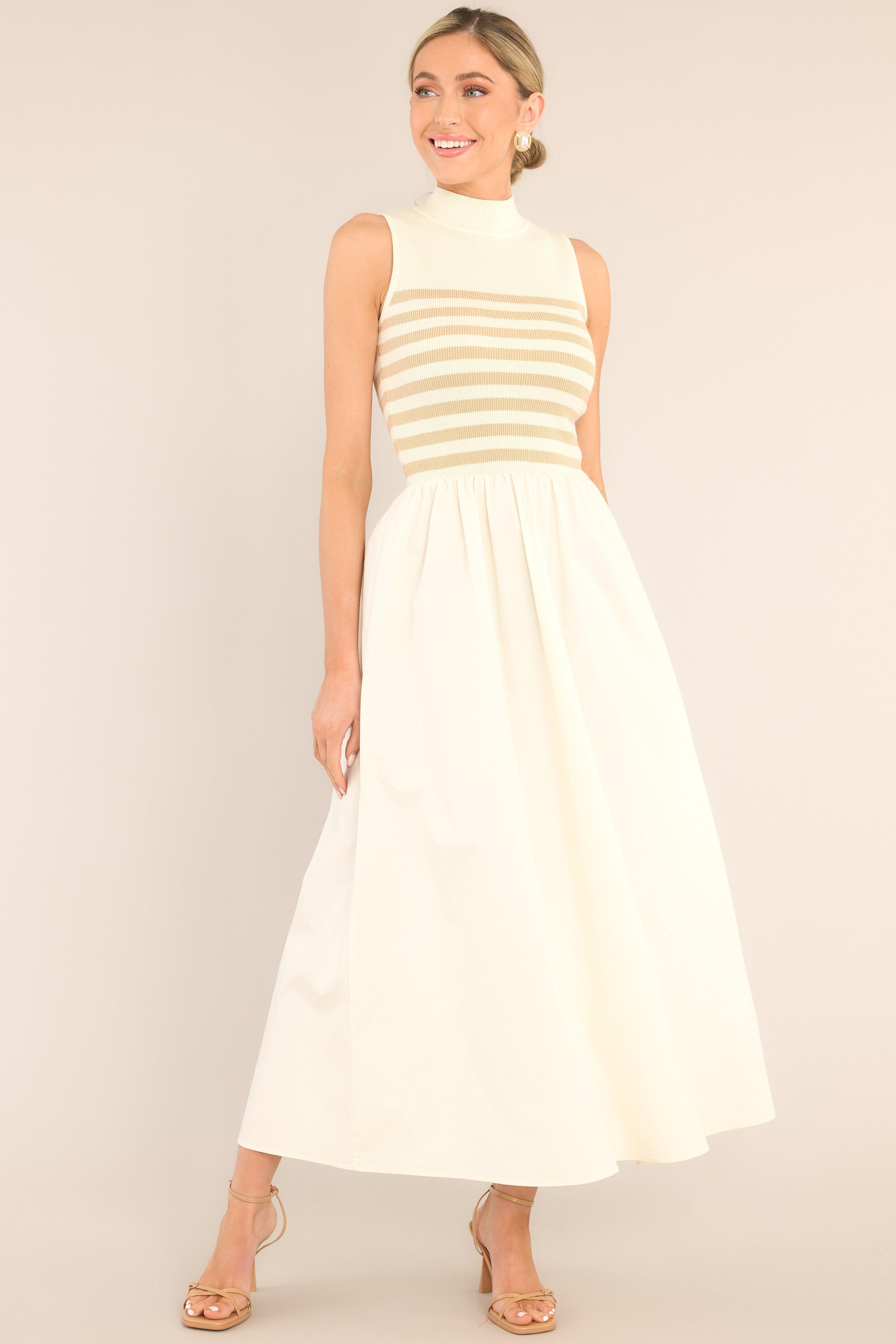 Timeless Treasures Tan & White Sleeveless Striped Maxi Dress Product Image