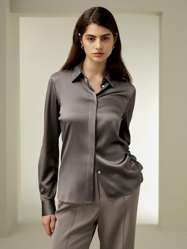 Elegant Silhouette Silk Shirt Product Image