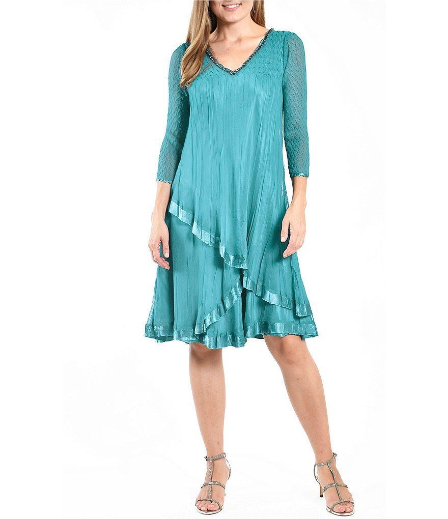 Komarov Tiered Swing 3/4 sleeve V-Neck Dress Product Image