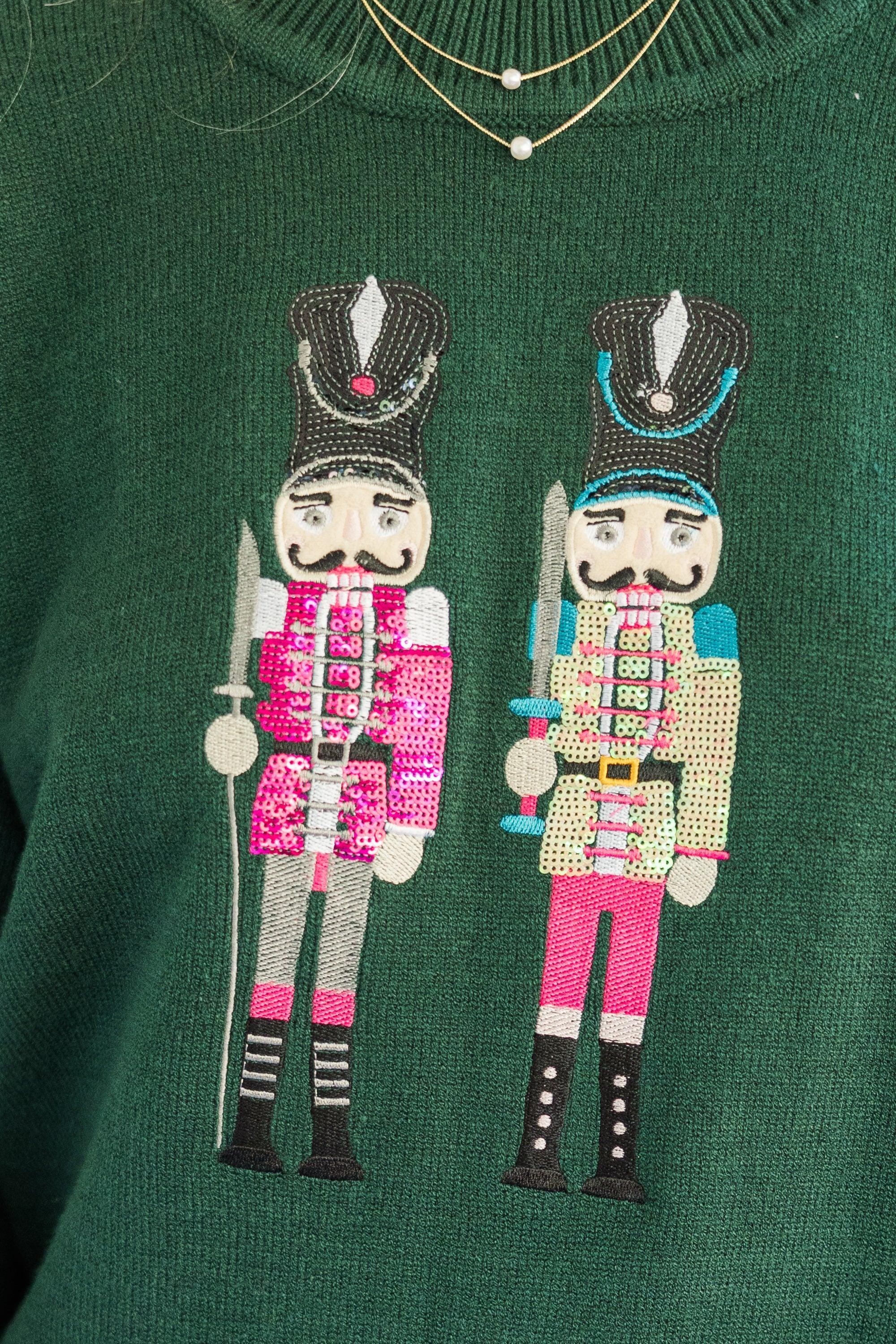 Nutcracker Fun Emerald Green Embroidered Sweater Female Product Image