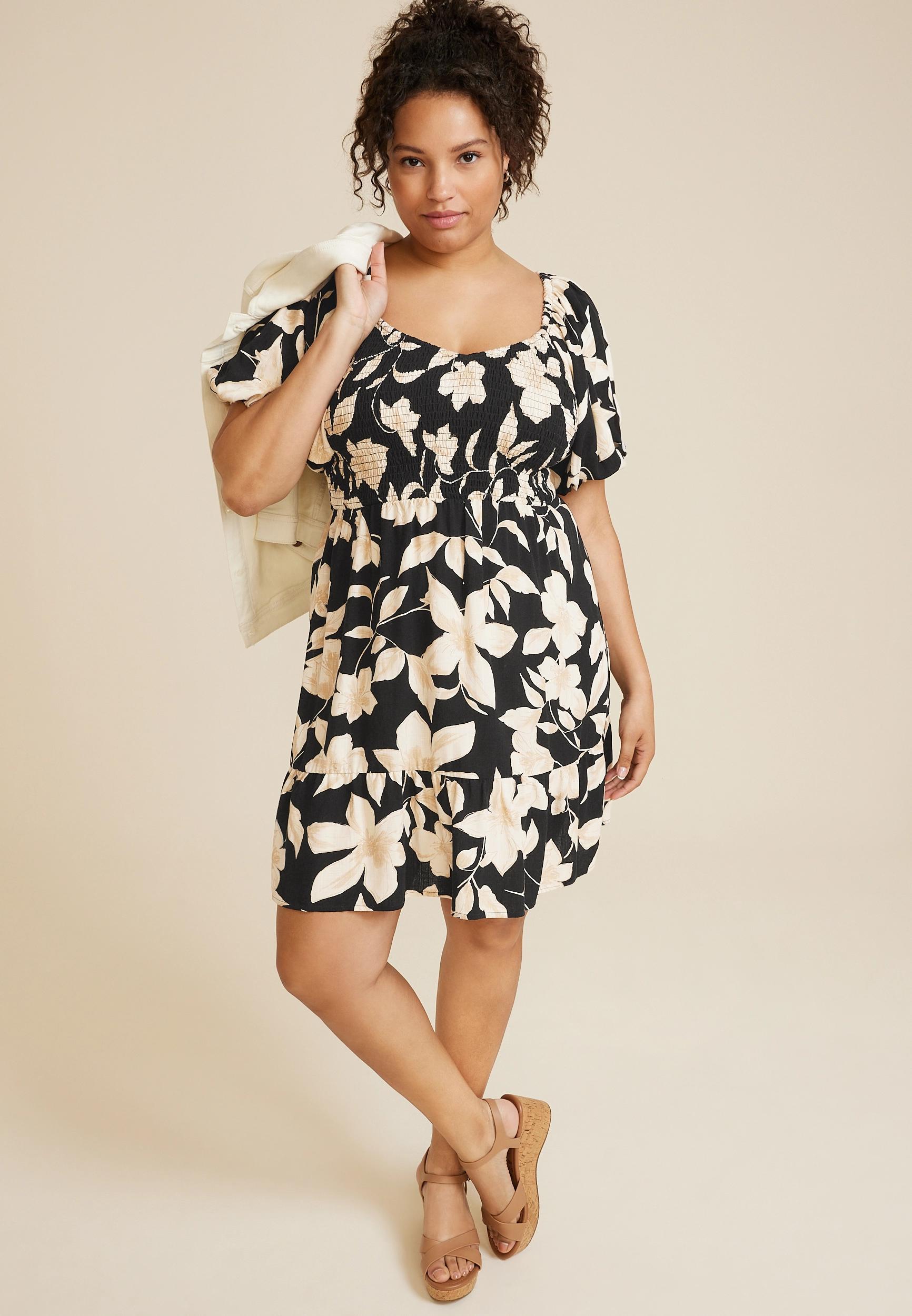 Maurices Plus Size Womens Floral Sweetheart Bubble Short Sleeve Mini Dress Size 4X Product Image