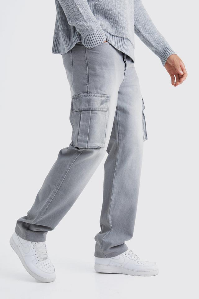 Tall Relaxed Rigid Cargo Jeans | boohooMAN USA Product Image