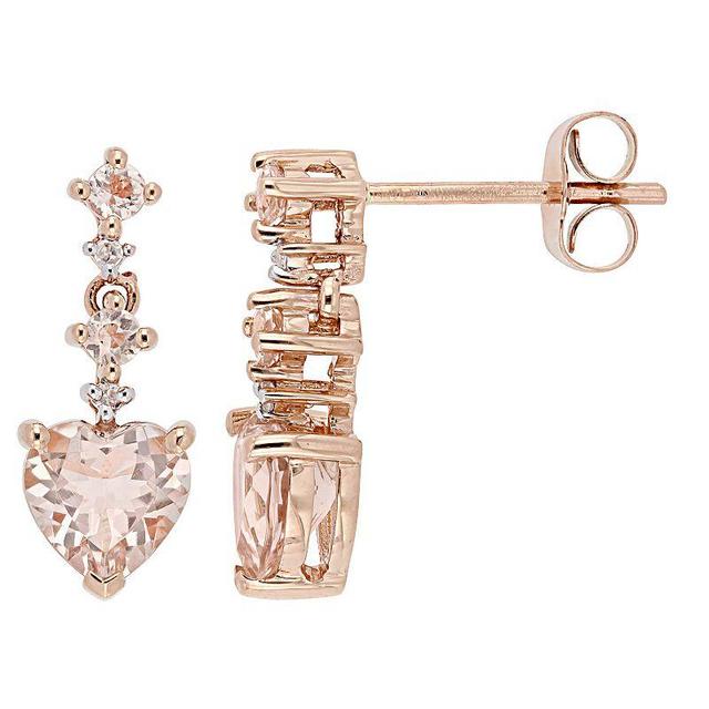 Stella Grace 14k Rose Gold Morganite & Diamond Accent Heart Drop Earrings, Womens Product Image