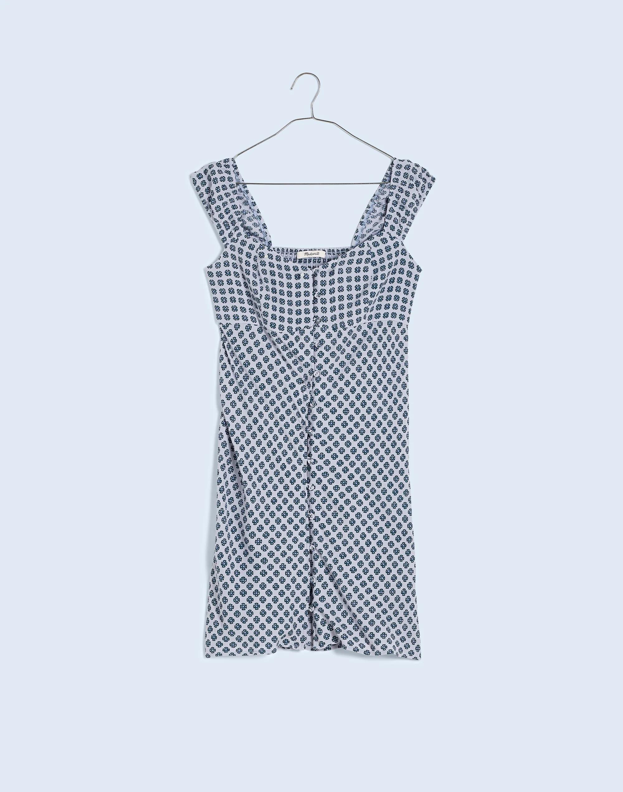 Cap-Sleeve Button-Front Mini Dress in Geometric Print Product Image