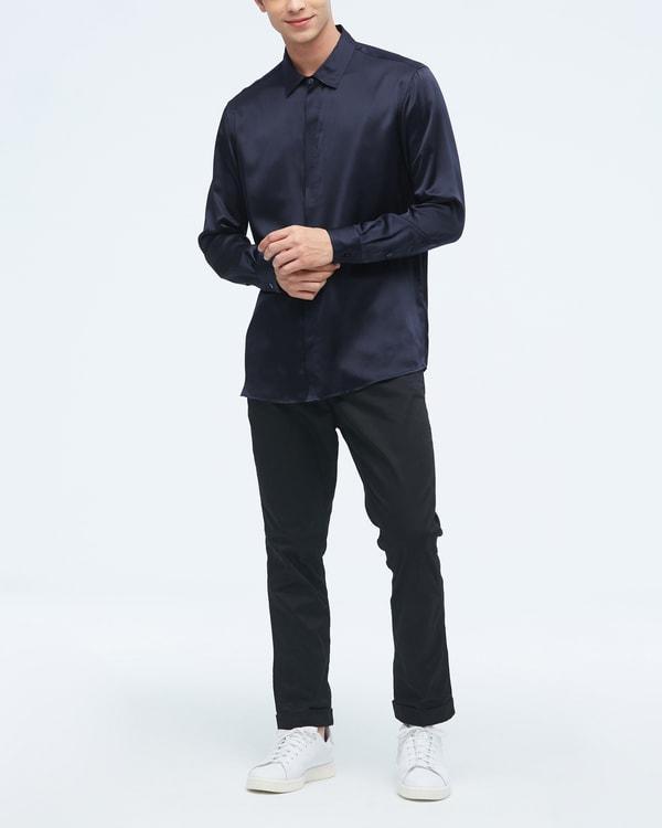 Classic Long Sleeve Silk Shirt For Men Product Image