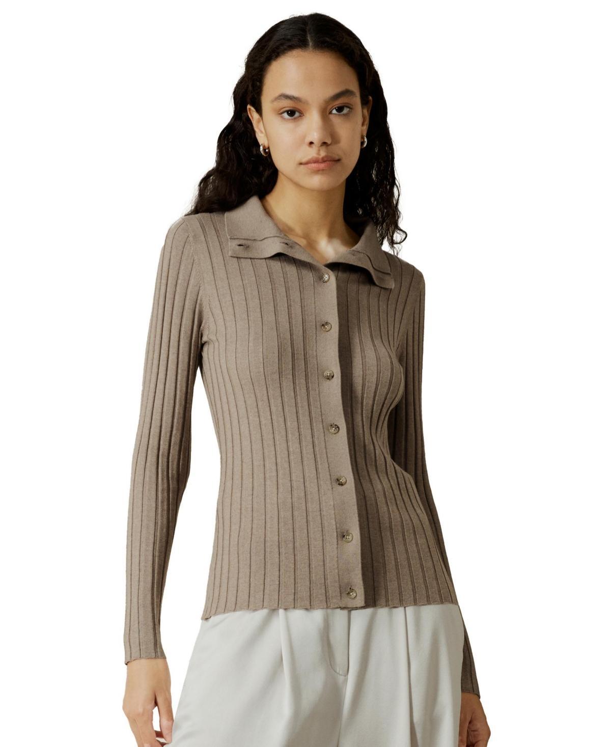 Ribbed Silk-Cashmere Blend Cardigan for Women Product Image