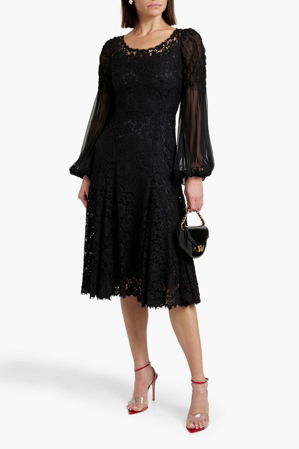 DOLCE & GABBANA Cotton-blend Corded Lace And Chiffon Midi Dress In Black Product Image