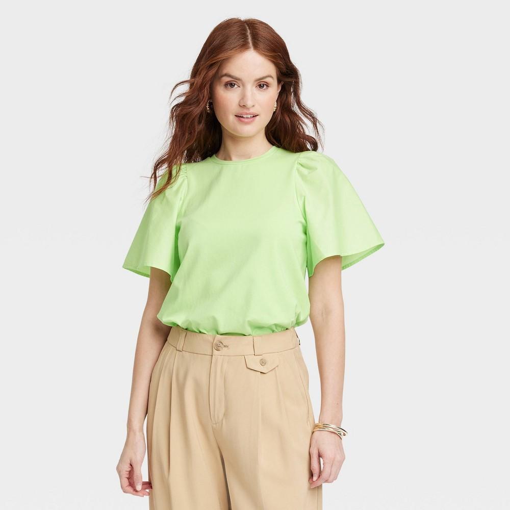 Womens KTW Puff Elbow Sleeve T-Shirt - A New Day Lime XL Product Image