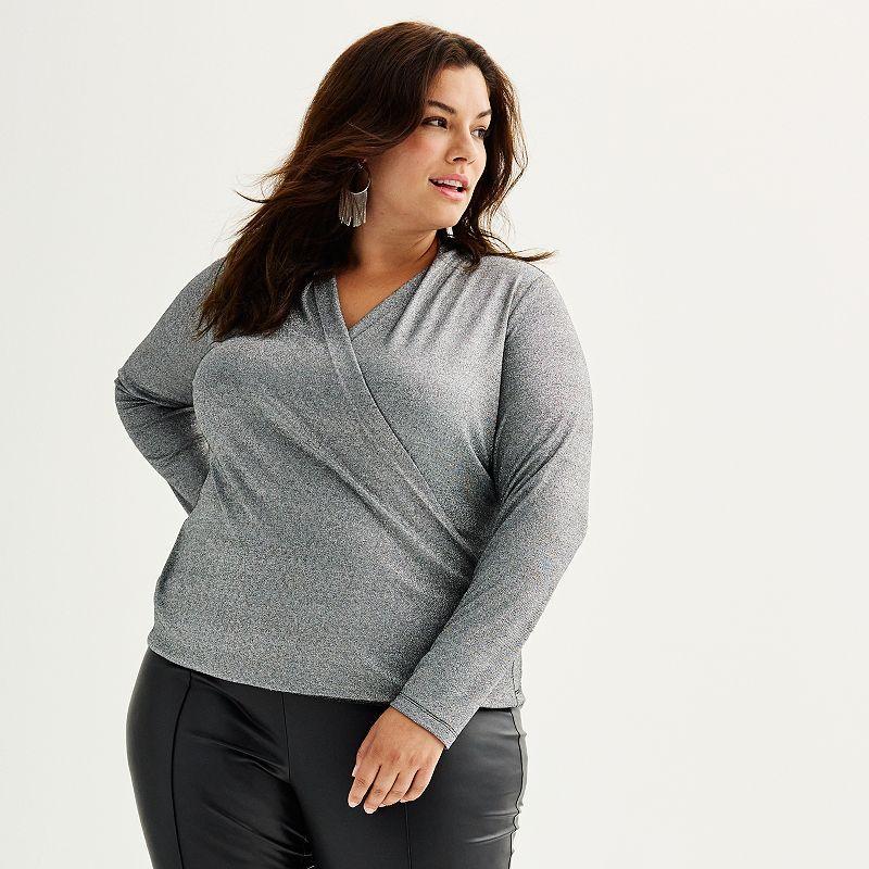 Plus Size Nine West Wrap Top, Womens Product Image