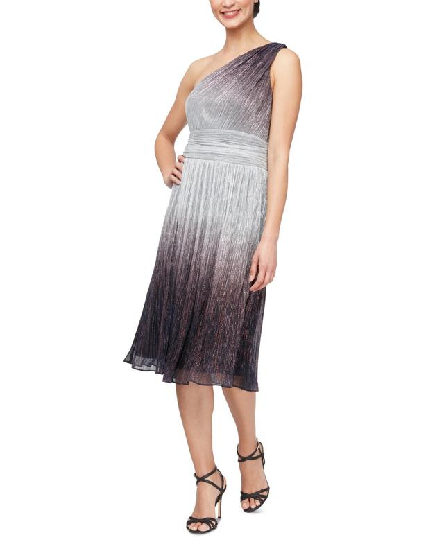 Sl Fashions Womens Ombre Metallic One-Shoulder Midi Dress Product Image